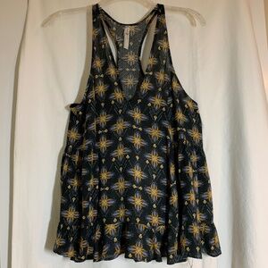 Intimately Free People blue floral racerback tank style top with ruffled hem
